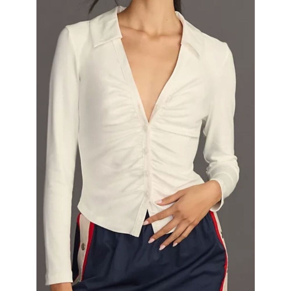 ANTHROPOLOGIE MAEVE Ruched Button-Down Shirt White Women’s Size XL